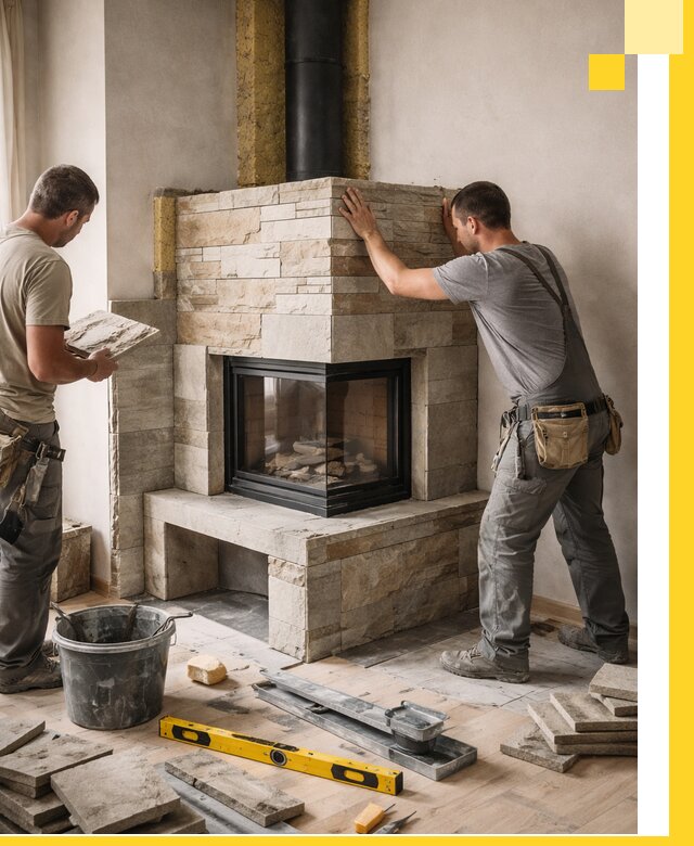 Угловые камины под ключ проект, монтаж и отделка в Геленджике