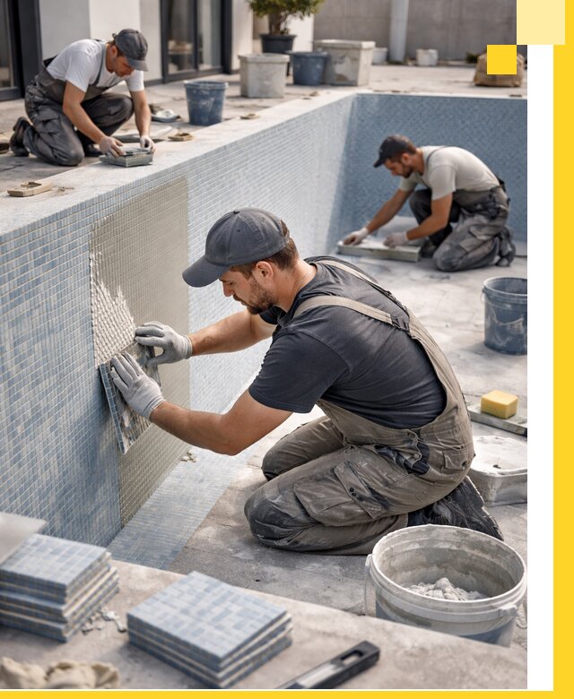 Облицовка бассейнов в Геленджике плитка мозаика гидроизоляция