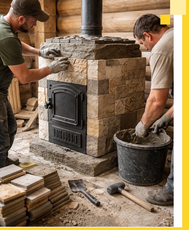 Облицовка банной печи под ключ в Геленджике: камень и плитка