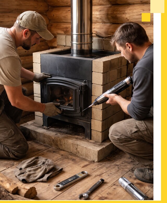 Монтаж и установка печи в бане под ключ с гарантией в Геленджике