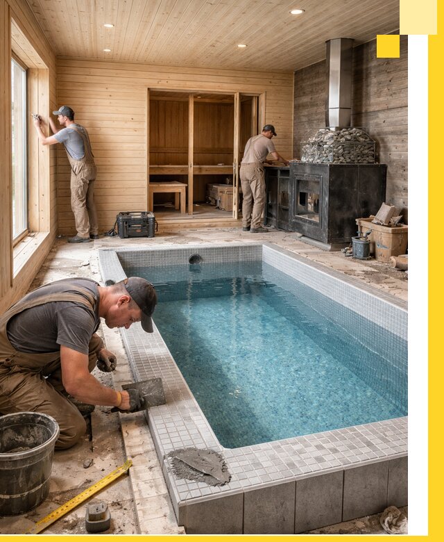 Проект бани с бассейном и сауной в Геленджике под ключ