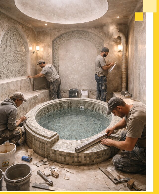 Профессиональное строительство хамама с бассейном в Геленджике под ключ
