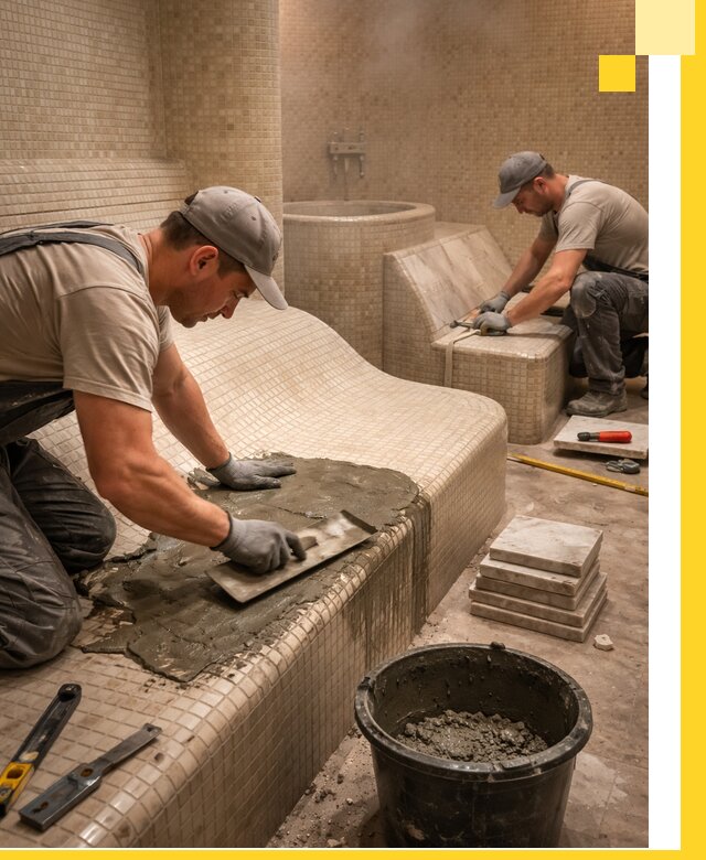 Лежаки для хамама под ключ в Геленджике, проект и монтаж