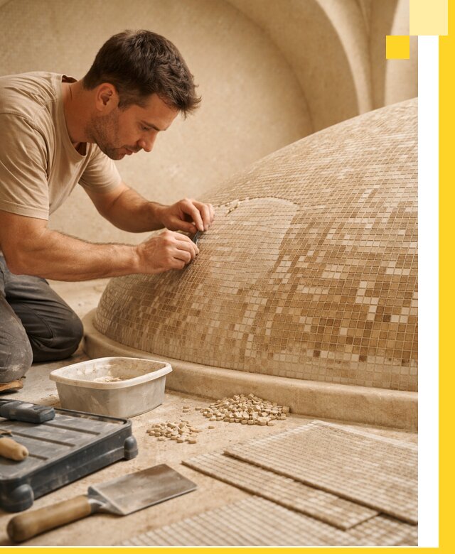 Профессиональная укладка мозаики для хамама под ключ в Геленджике